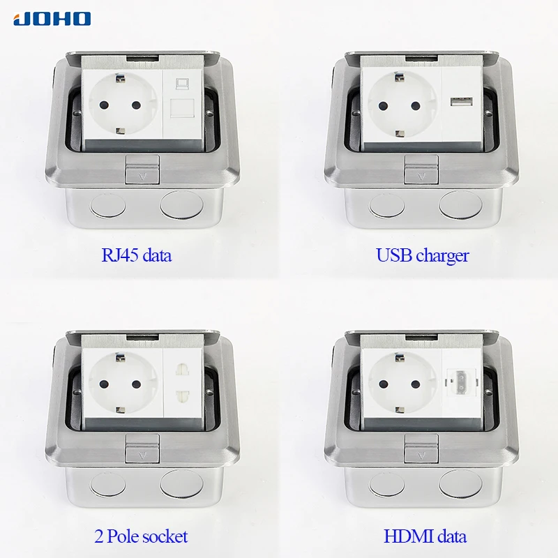 JOHO Aluminum Alloy Pop up Electrical Sockets Promotion 16A 250V EU Socket 2 Pole outlet RJ45 HDMI USB | Обустройство дома