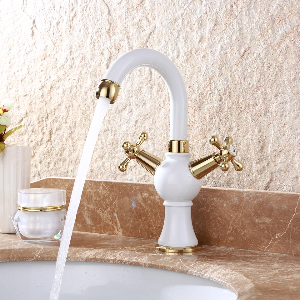 Латунь запеченная белый Краски двойной ручкой Управление Керамика смеситель