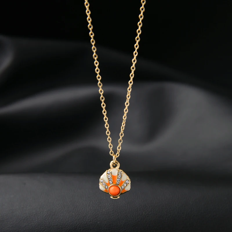 Cute Marine Jewelry Short Necklace Female Chic Enamel Shell Shape Pendant Orange Trendy Charming Gift | Украшения и аксессуары