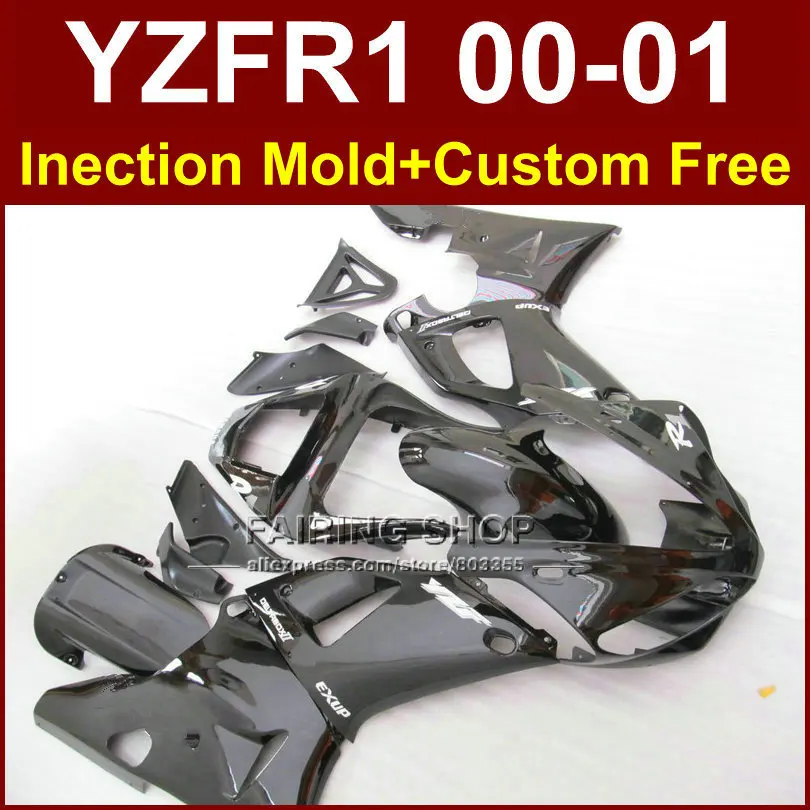100% Injectionbodykit для YAMAHA YZF1000 ABS пластик глянцевые черные Обтекатели YZFR1 2000 2001 YZF R1 00 01