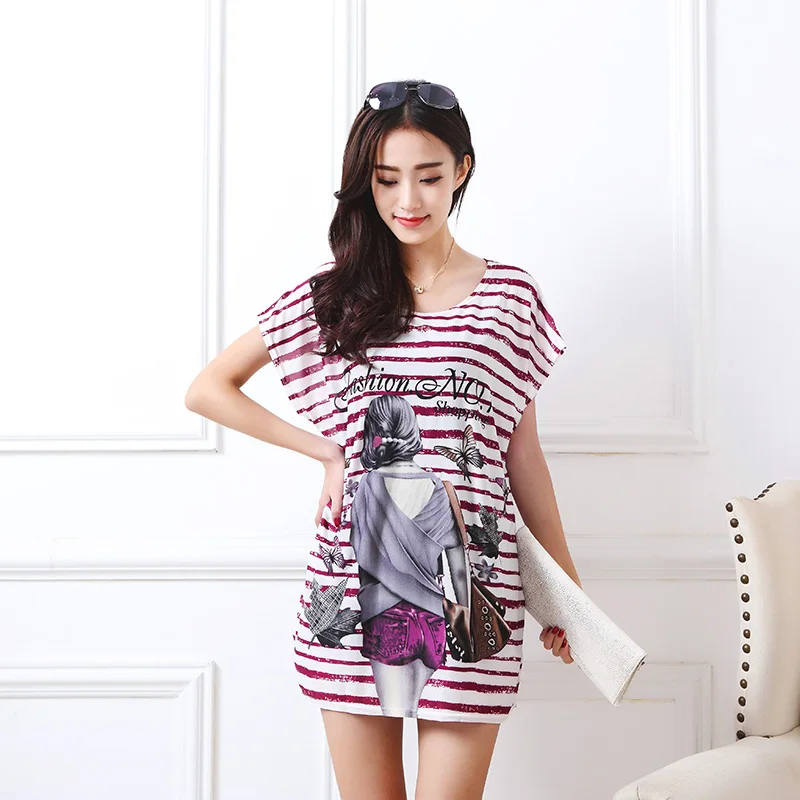 2018 футболка платье Плюс Размер Женская длинная с принтом коротким рукавом