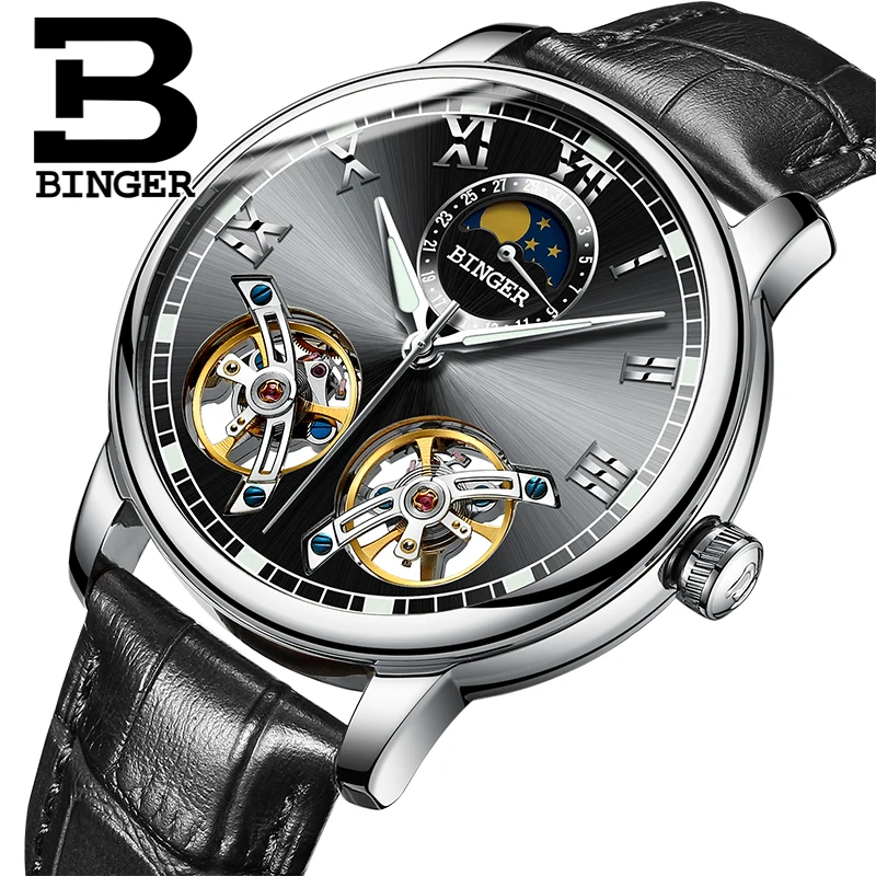 2018 Новое поступление мужские часы люксовый бренд Бингер сапфир водостойкие toubillon