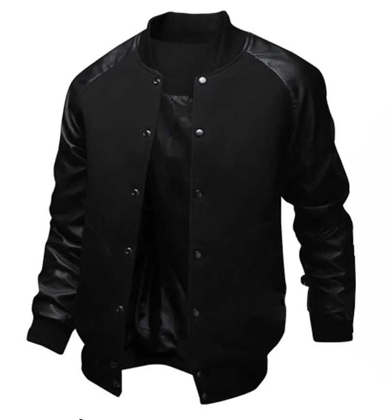 B0290Black Прохладный колледжа бейсбольные куртки мужчины года Мода Дизайн черный кожаный PU втулки Мужская Slim Fit Varsity куртки мужские куртки Марка - Цвет: B0290Black