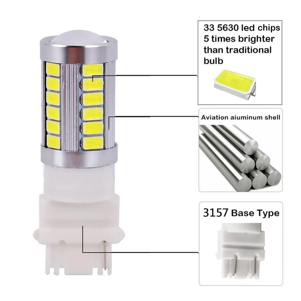 4 шт./лот 3157 T25 3056 3156 3057 светодиодные фонари заднего хода светильник 33-SMD 900 люмен 6000K 12V белого цвета