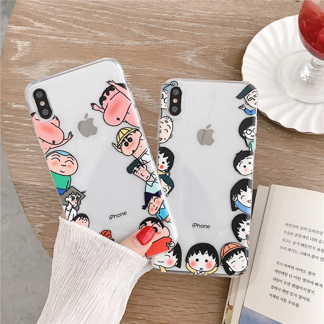 Japan Anime Crayon Shin-chan happy Family Phone Case For iPhone X XS MAX XR 7 8 6s Plus Cartoon Chi-bi Maruko Clear TPU Cover |