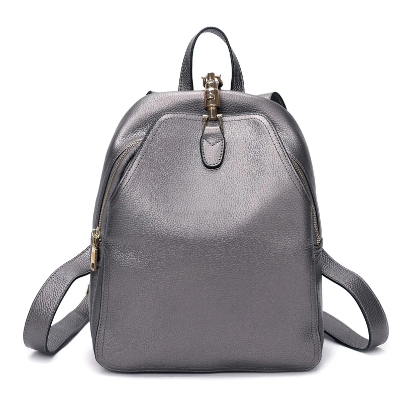B-SilverGray ZENCY натуральная коровья кожа женский рюкзак модный женский дизайнерский настоящий воловья кожа темно-синие красные рюкзаки чистый белый серый мешок - Цвет: B-SilverGray