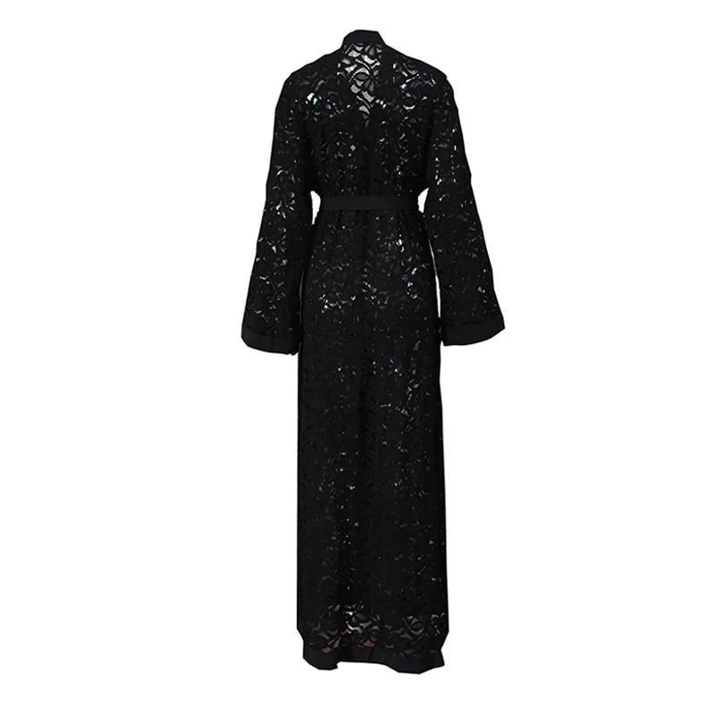 Женское длинное черное кружевное платье макси-кимоно кардиган Roupa большие