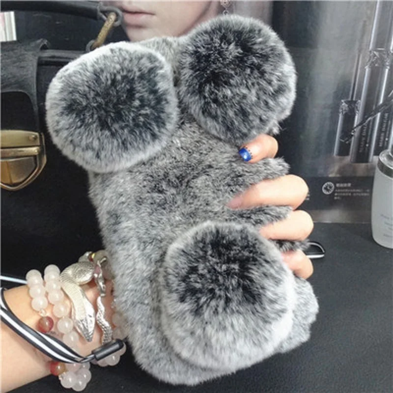 Для Samsung J7 J3 J5 2017 Panda Telefon Real Rabbit Fuzzy flufies Knuffel Fundas De Peluche для A5 A3 A7 |