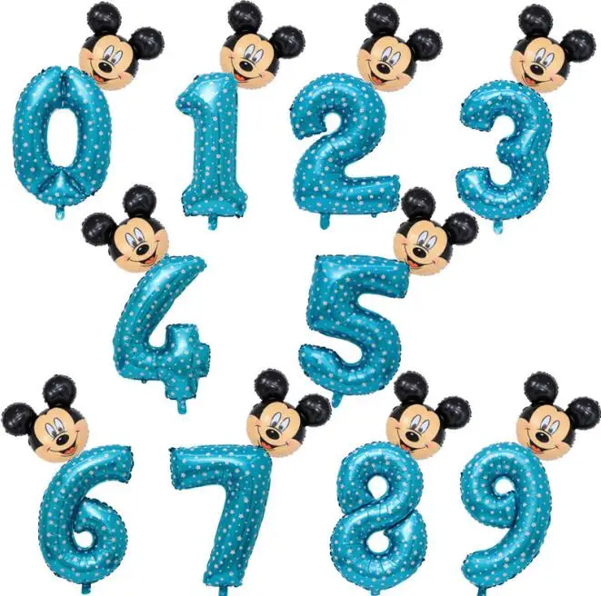 blue mickey number 2 шт. 32 дюйма розовый и голубой номер Фольга надувные шары Mickey воздушные шары с изображением Минни рисунок От 1 до 6 лет, спортивный костюм для мальчиков, девочек декор для вечеринки в честь Дня Рождения - Цвет: blue mickey number