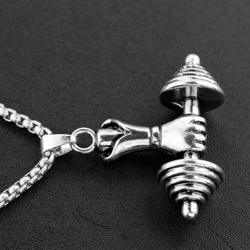 Модное крутое мужское ожерелье с гантелями очаровательное серебристое