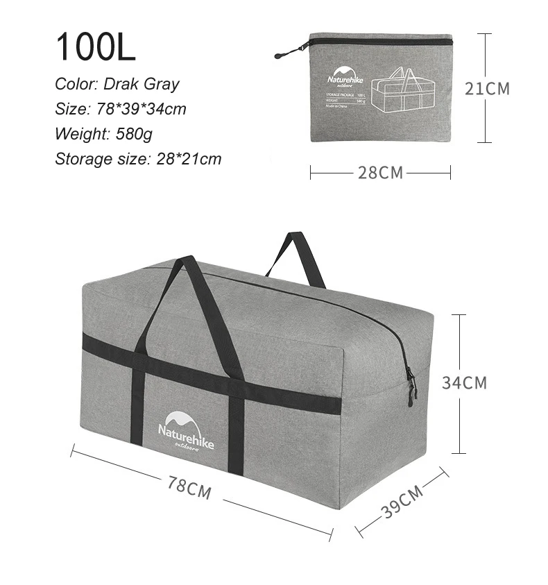 Naturehike 45L 100L дорожная сумка для хранения сумки большой Ёмкость сумка Для женщин Для мужчин Складные сумки унисекс Чемодан путешествия Сумки NH17S021-L