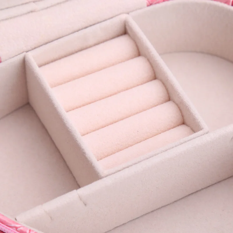 Portable Elegant Heart Shape Women Makeup Cosmetic Organizer Case Red Pink 3 color Mirror Jewelry earring Multilayer Storage Box | Украшения