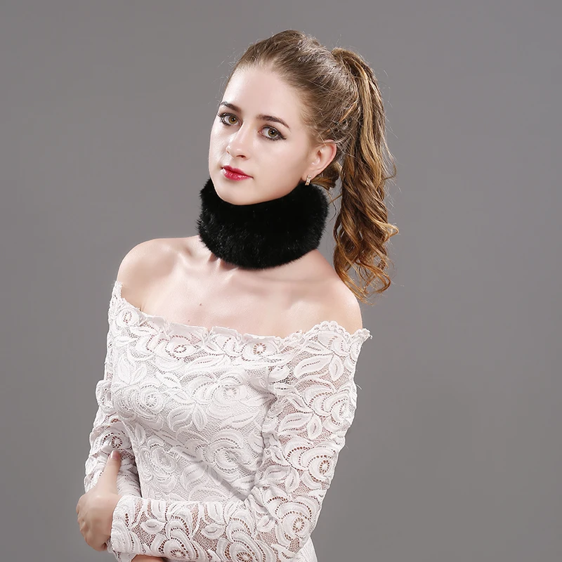 2019 Women Real Fur Handmade Stretch Scarf Knit Genuine mink Headbands Girls Natural Ring Cowl Snood Scarves Winter | Аксессуары для