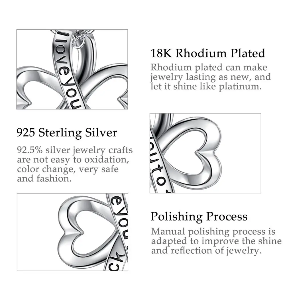 

EUDORA Sterling Silver Celtics Knot Pendant Flower Design L Love you Necklace Fashion Jewelry for girl friend best Gift CYD055