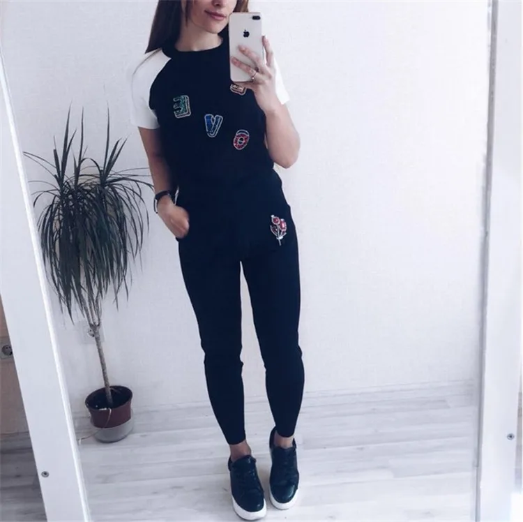 ALPHALMODA, модный летний свитер с аппликацией букв, топы+ штаны с цветочным принтом, женские вязаные костюмы из 2 предметов, стильные милые комплекты