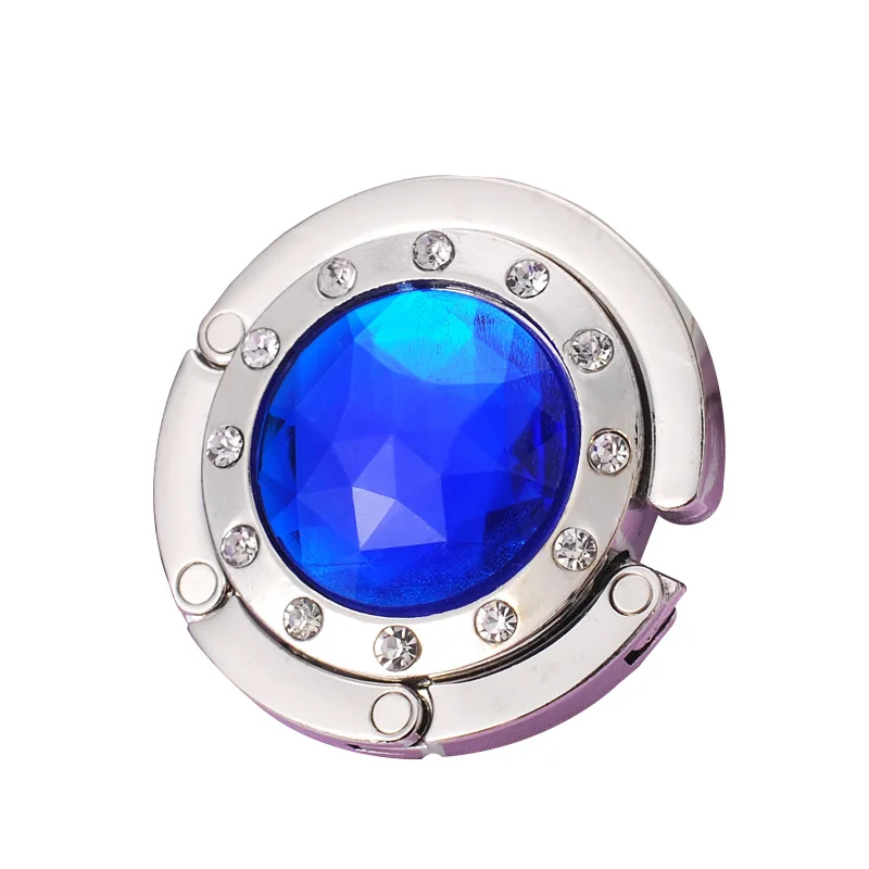 Deep Blue Портативная Складная Сумка Rehinstone, крючок для кошелька, складная вешалка для сумок из сплава с кристаллами, держатель для сумки для стола, 14 цветов - Цвет: Deep Blue