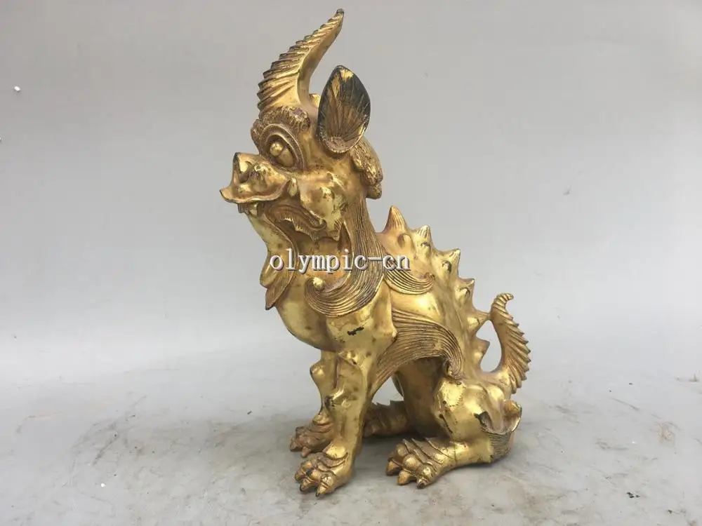 

11''Bronze; Американская Спортивная куртка; Резные дома фэншуй благоприятный зверь фигурка с драконом цилинь "Единорог"