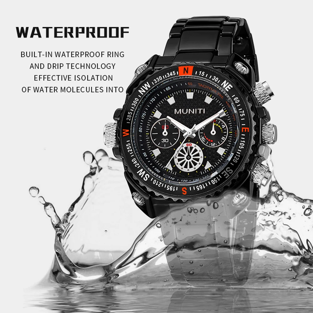 Для мужчин смотреть лучший бренд класса люкс черный Спорт Полный Сталь часы