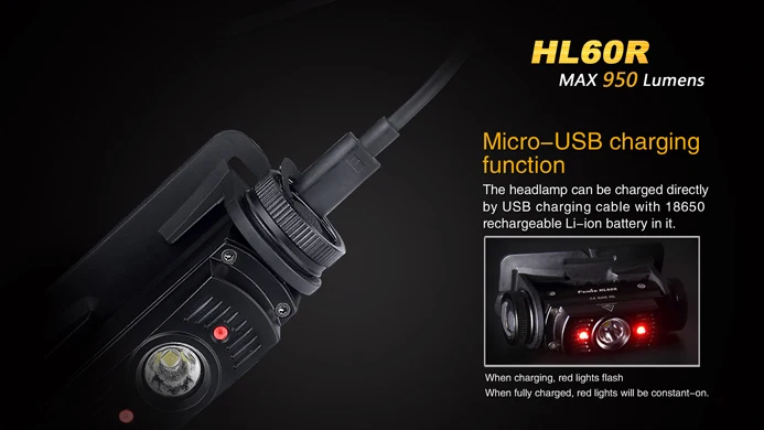 Fenix HL60R Cree XM-L2 U2 Neutral White LED 950 lumens headlamp(Powered by one 18650 or two CR123A batteries) | Лампы и освещение