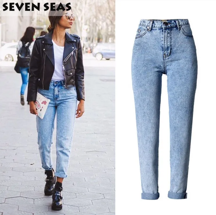 

Clearance Light Blue Easy Straight Leg High Waist Jeans Femme Baggy Boyfriend Jeans for Women