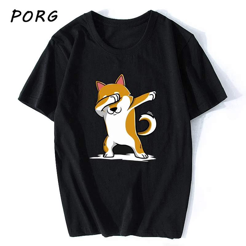 Dabbing Shiba Inu, забавная черная футболка, Мужская Уличная Футболка с принтом, Harajuku, хлопковая футболка, Camiseta Masculina, Мужская футболка, новинка