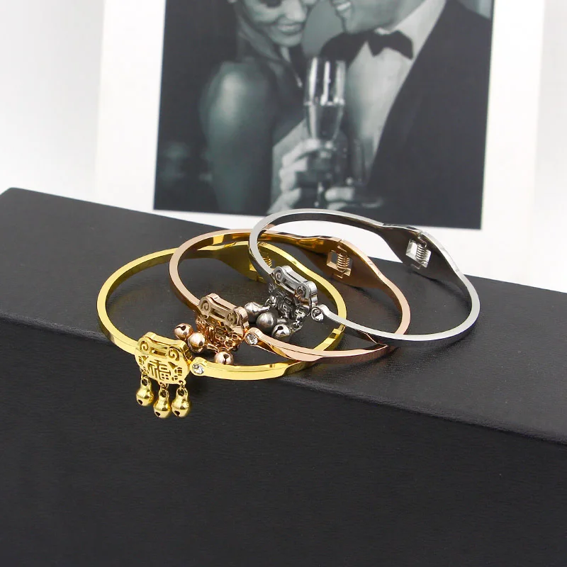 YUN RUO 2018 Vintage Longevity Lock Bangle Rose Gold Color Women Birthday Gift Titanium Steel Jewelry Never Fade Free Shipping | Украшения