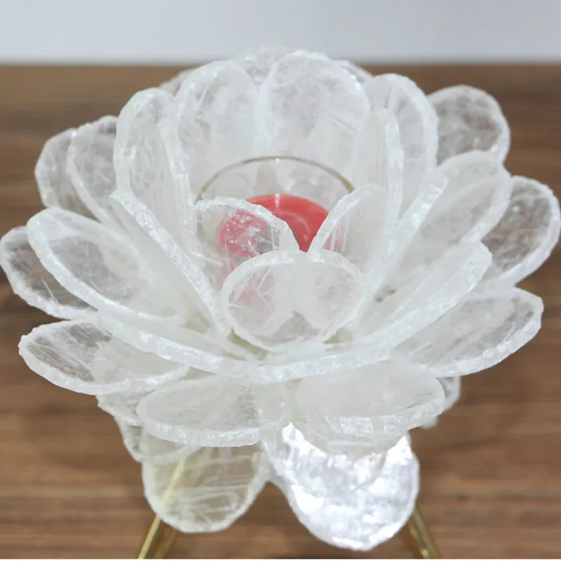 

Chinese Style Natural Crystal Flower Candleholder Creative Yellow Brass Craftwork Decoration Home TV Bench Ornaments X1949