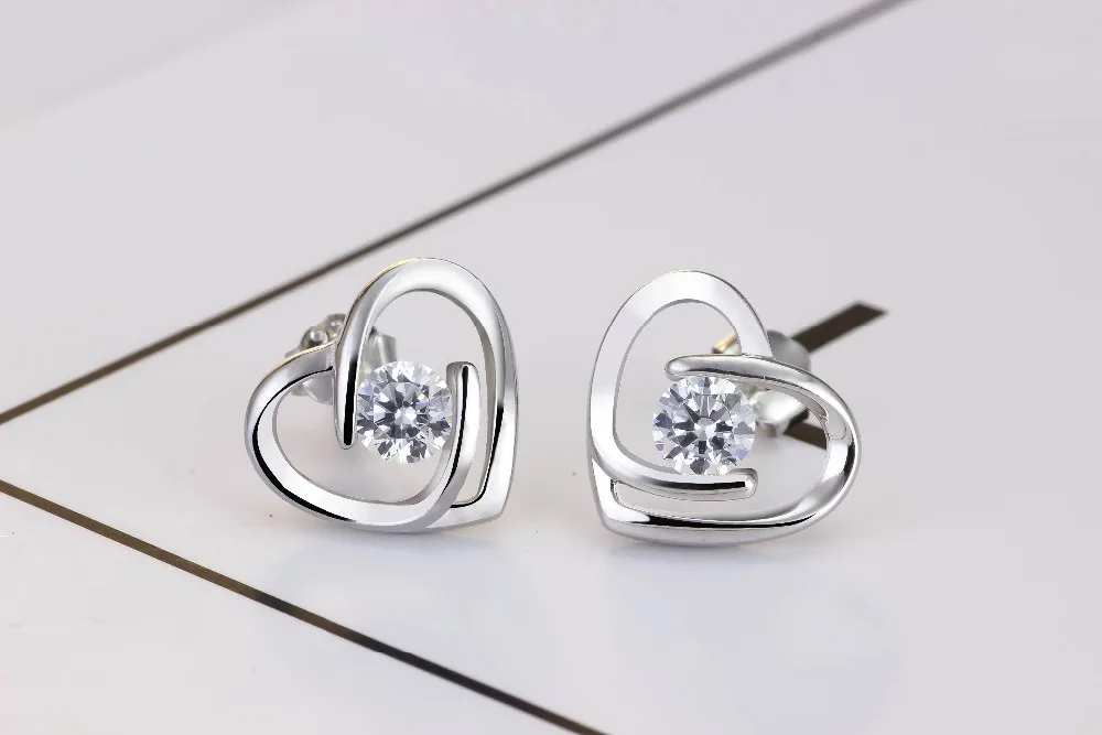 Wholesale Jewelry Drop shipping Solid Silver Zircon Earrings Stud for Women Heart Shape with Free Box Wedding Gift | Украшения и