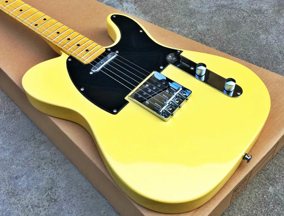 

Top quality FDTL-2019 yellow color black plate solid basswood body maple fretboard TL electric guitar, Free shipping