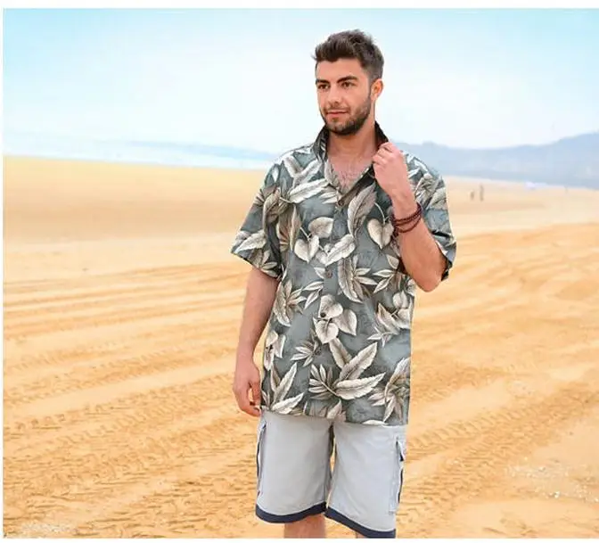 Мужские Пляжные рубашки из хлопка с коротким рукавом свободная повседневная