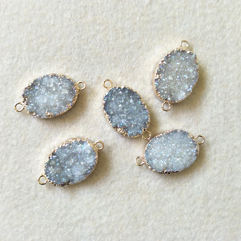 5 шт. натуральный белый Овальный Агат e geode Gold Druzy коннектор друзовый драгоценный