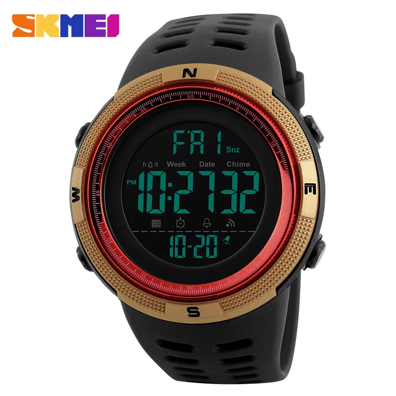 Gold Red Watch SKMEI Для мужчин спортивные часы Dual Time Часы Будильник обратного отсчета Montre homme 50 м Водонепроницаемый Relogio Masculino Relogio - Цвет: Gold Red Watch