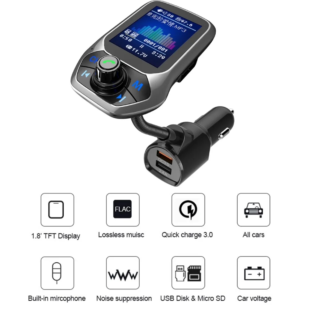 Портативный Handsfree Bluetooth Автомобильный MP3 плеер fm передатчик 1 8 &quotTFT цветной