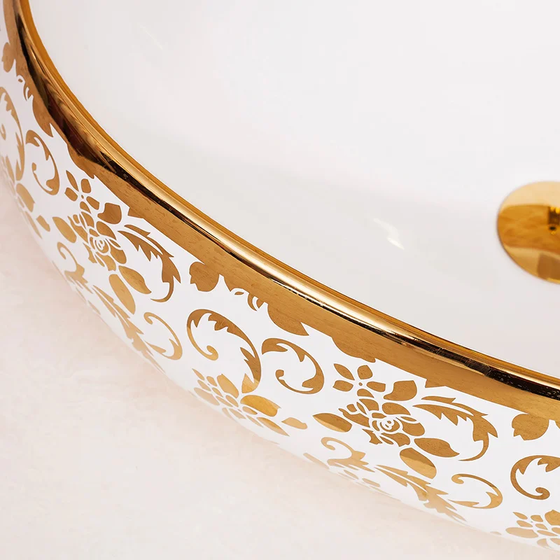 Oval gold Chinese Countertop Basin Handmade Ceramic Vessel Sinks Vanities decorative art ceramic wash basin Bathroom Sink | Обустройство