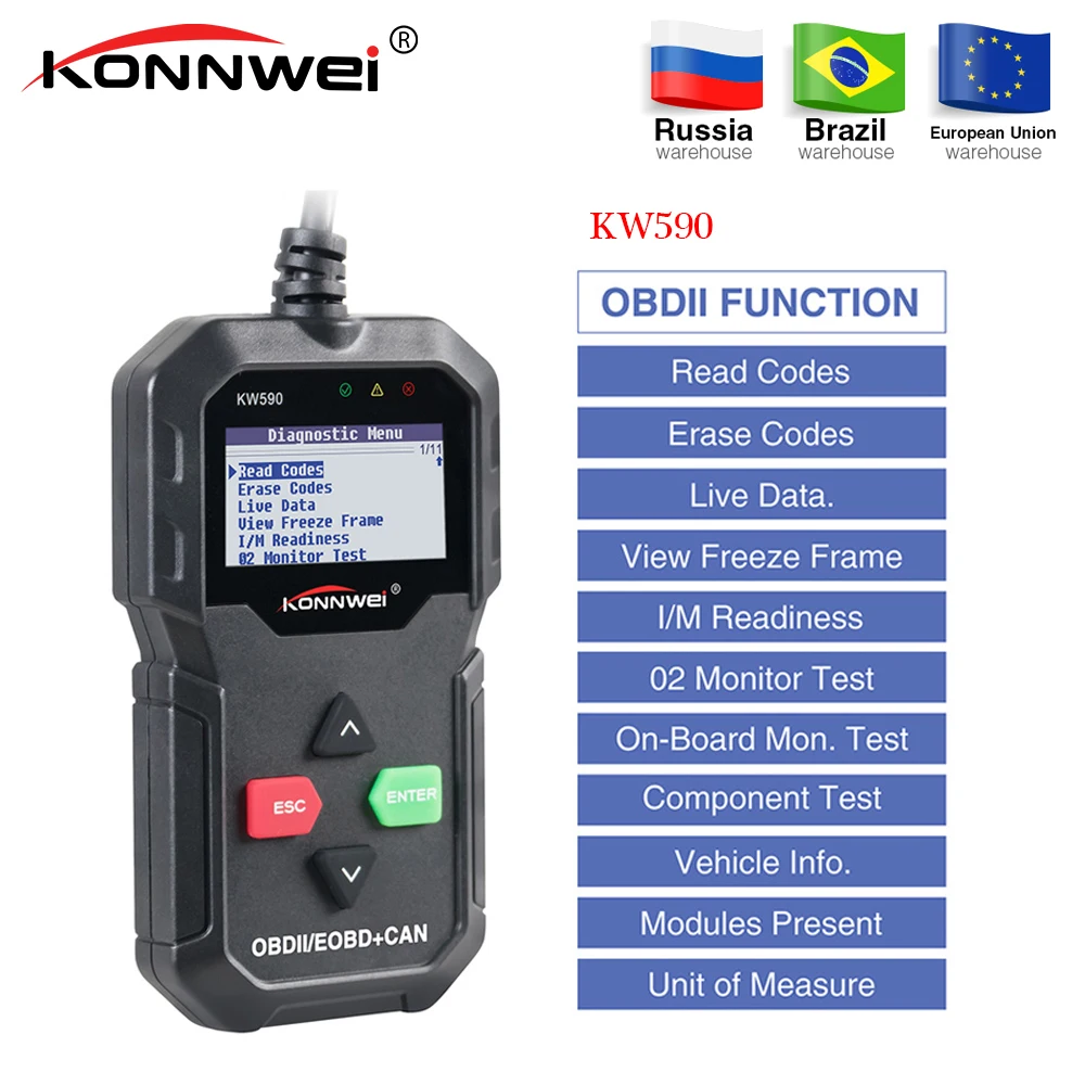 KONNWEI KW590 Поддержка нескольких языков полная функция ODB2 автоматический считыватель кодов Автоматическая Диагностика сканер ODB 2 диагностический инструмент