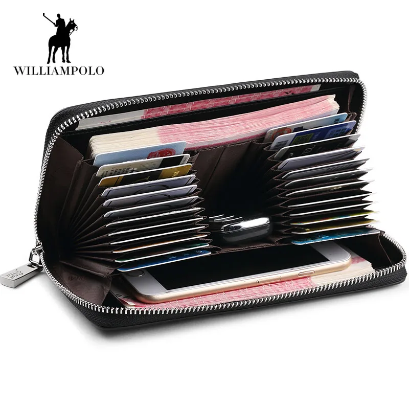 Мужской Дорожный кошелек WILLIAMPOLO черный длинный из натуральной кожи с отделением