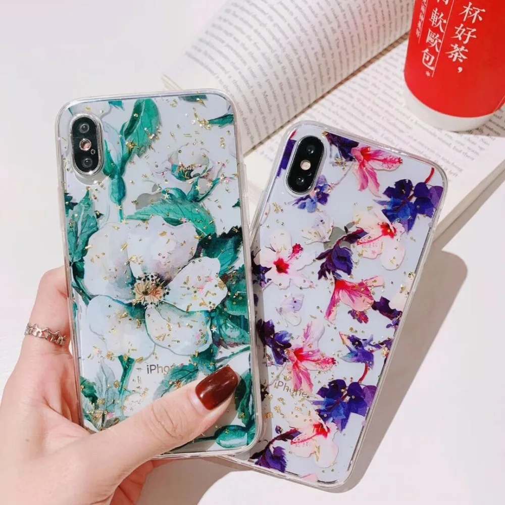 Цветочный силиконовый чехол для huawei P20 lite plus nova 3i P30 mate 20 со сверкающими