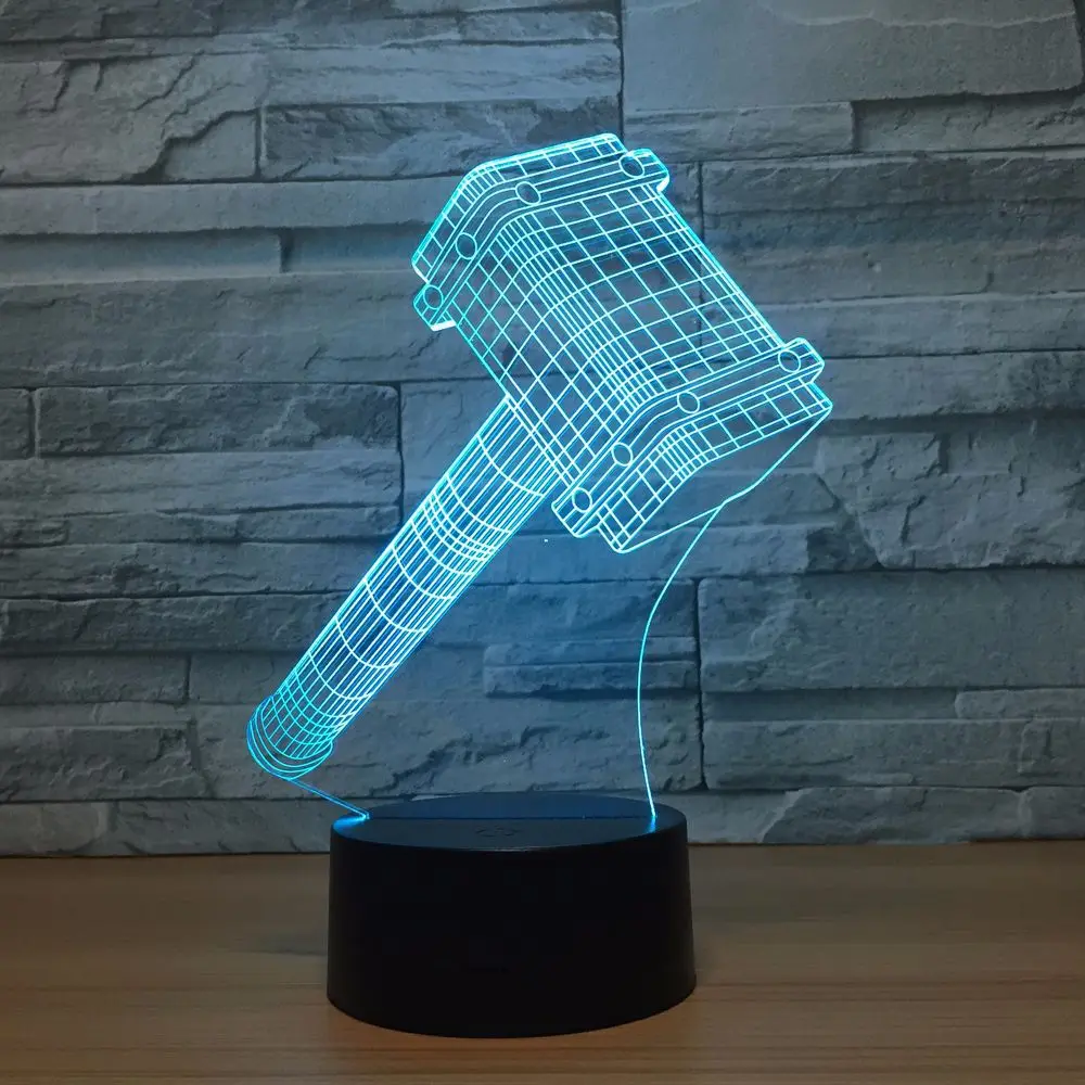 Молоток Творческий 3D светодиодный Ночной светильник 7 цветов изменить лампа дома