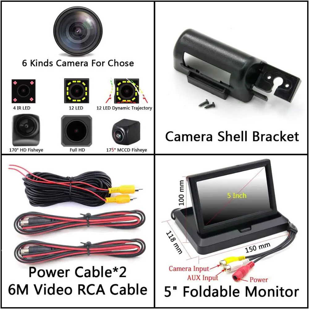 Camera 5 inch Fold 175 градусов MCCD рыбий глаз Starlight 12LED треки Full HD Автомобильный Обратный монитор камера заднего вида для Ford Transit MK6 MK7 2000-2013 - Название цвета: Camera 5 inch Fold