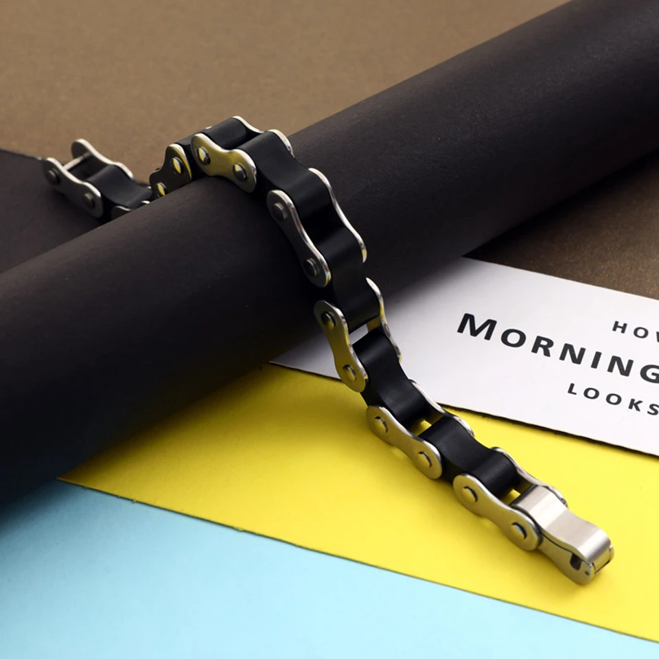 Мужской Байкерский браслет черный из нержавеющей стали в стиле панк/рок на