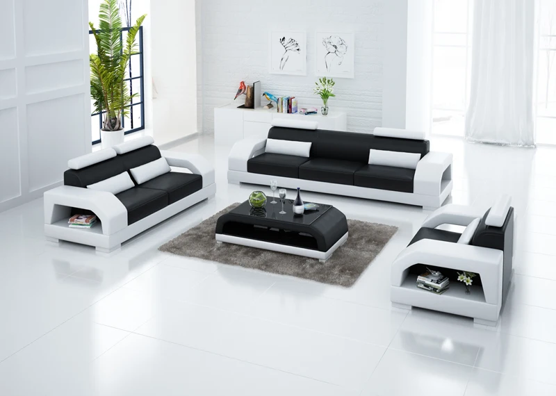 Комбинированный цветной современный секционный кожаный диван для гостиной G8001D |