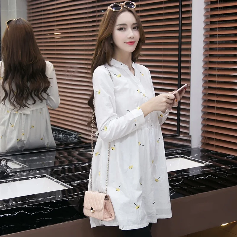 Летнее повседневное свободное платье с длинным рукавом Одежда для беременных