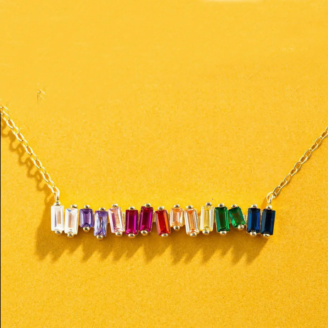 

2019 Cz Rainbow Necklaces & Pendants Colorful Rhinestone Bar Pendant Necklace Women Gifts Collares MNE190007
