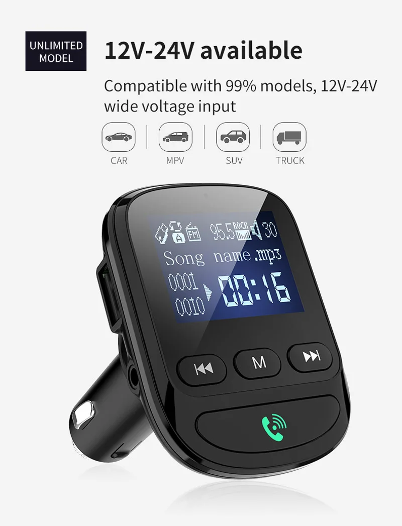 Автомобильный комплект jajabor с Bluetooth беспроводной fm-передатчик громкой связи AUX Аудио Автомобильный mp3 плеер 1,4 дюймов Большой экран QC3.0 Быстрая зарядка