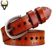 fashion hollow genuine leather belts women vintage pin buckle floral belt woman cow skin waist strap female girdle width 2 8 cm