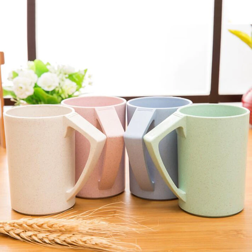 Nordic Пластик Чай чашки с ручкой Eco-Friendly чашка из пшеничной соломы Кофе молочный