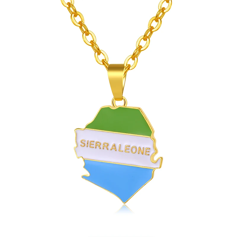 Золотой Цвет Африка Sierra Leone карта &amp кулон в форме флага ожерелье для