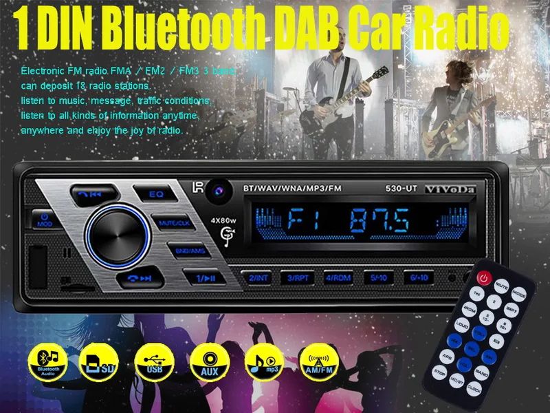 1 Din EQ управление звуком SD-карта 12 В / 24 В Блок питания Автомобильный стерео FM-тернер Автомобильный радиоприемник Автомо