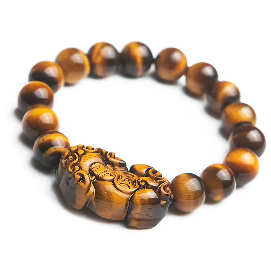

Genuine Natural Yellow Tiger's Eye PiXiu Gems Stone Beads Women Man Charm Bracelet 10mm