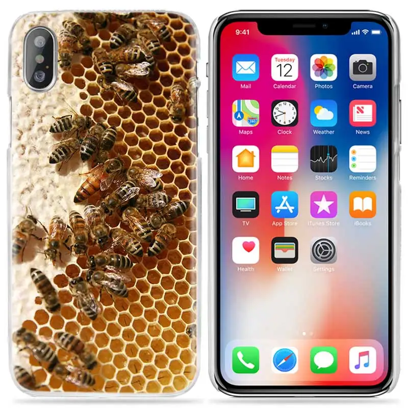 Чехол для iPhone XS Max XR X 10 7 7S 8 6 6S Plus 5S SE 5 4S 4 5C Прозрачный жесткий пластиковый чехол для телефона Золотой медовый гребень медовая пчела
